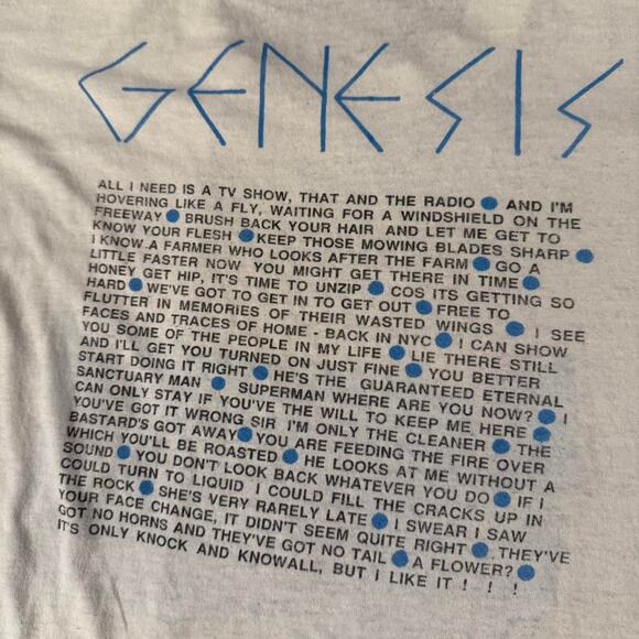 Vintage Genesis Band Tee - L Jerzees T-Shirt- White 80s Tour Shirt - Picture 7 of 8